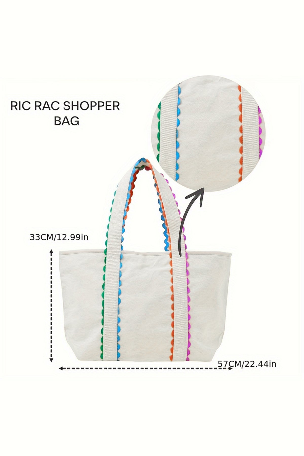Orange Colorful Ricrac Detail Canvas Tote Bag