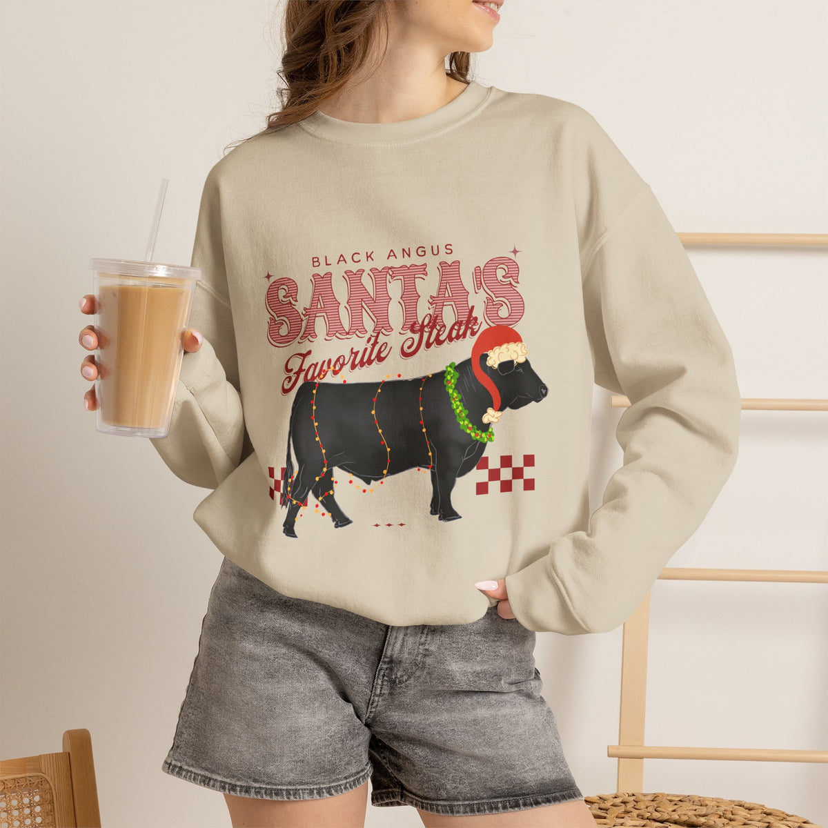 Santa’s Favorite Steer Sweatshirt — Holiday Cow Graphic Crewneck