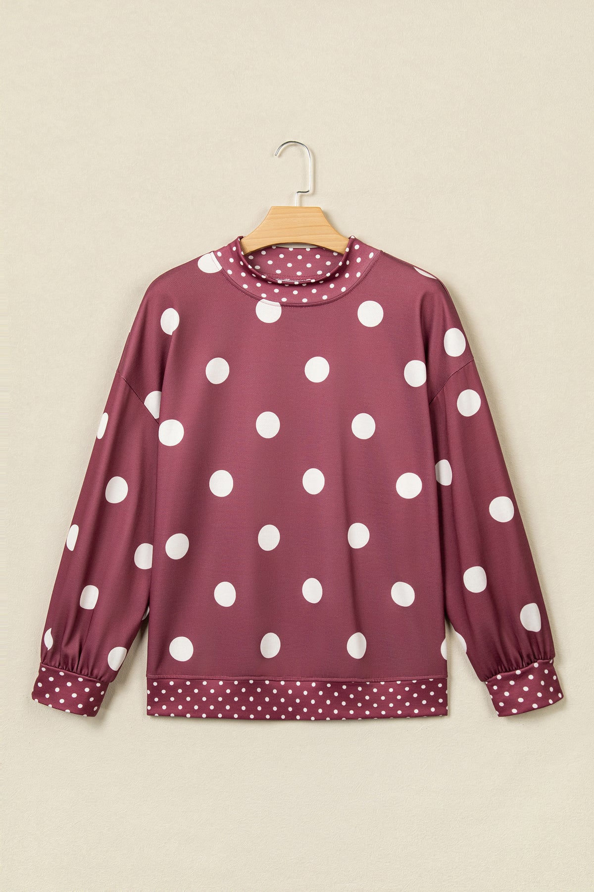 Pink Polka Dot Print Contrast Detail Oversized Tunic Sweatshirt