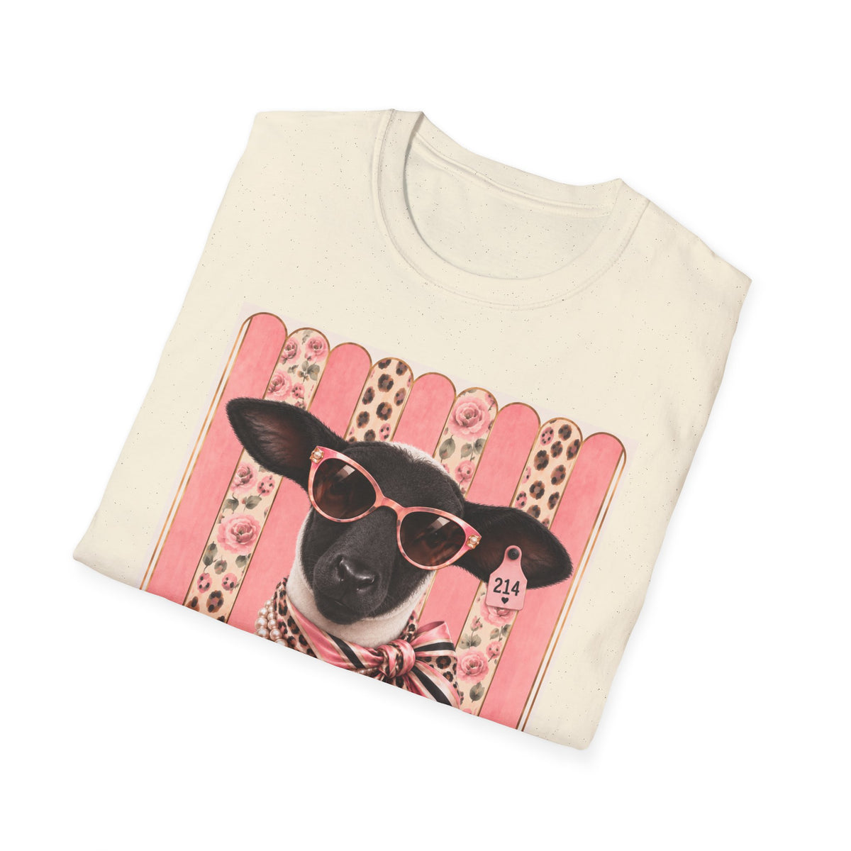 Retro Stylish Sheep T-Shirt — Pink Sunglasses & Polka-Dot Scarf Graphic