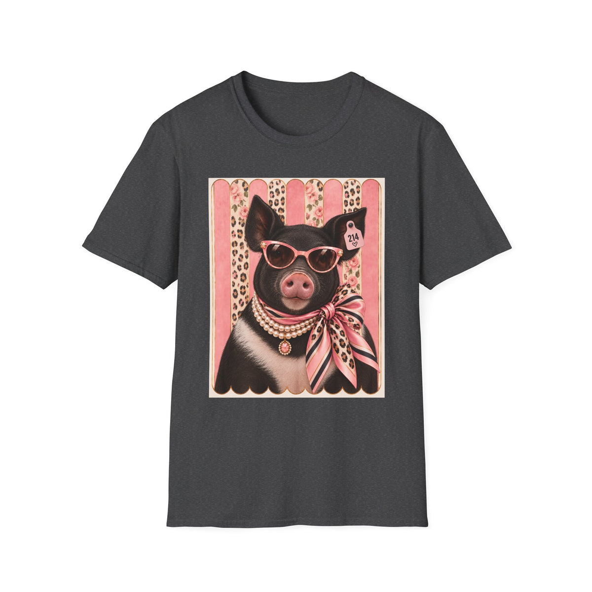 Pig Portrait T-Shirt — Retro Glam Pig with Sunglasses & Scarf