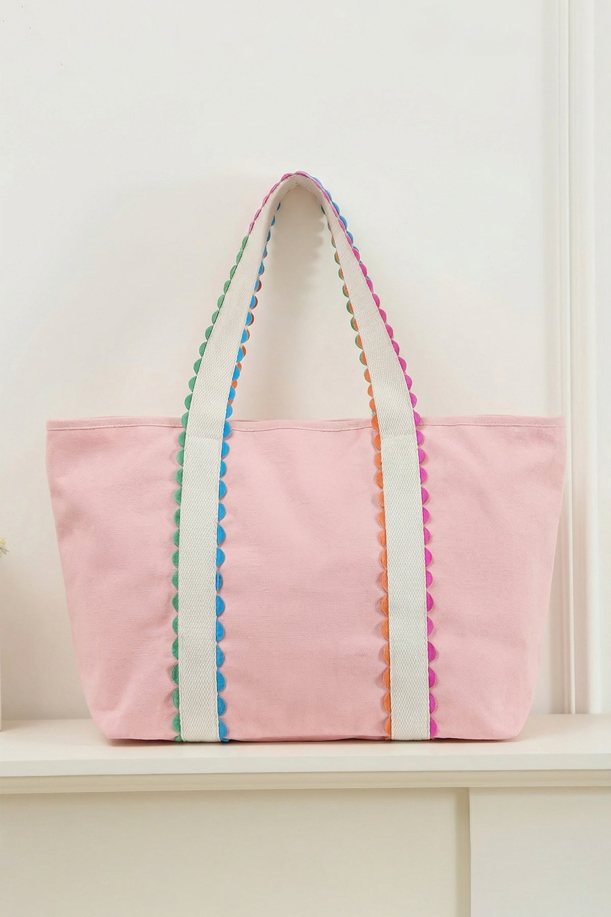 Orange Colorful Ricrac Detail Canvas Tote Bag