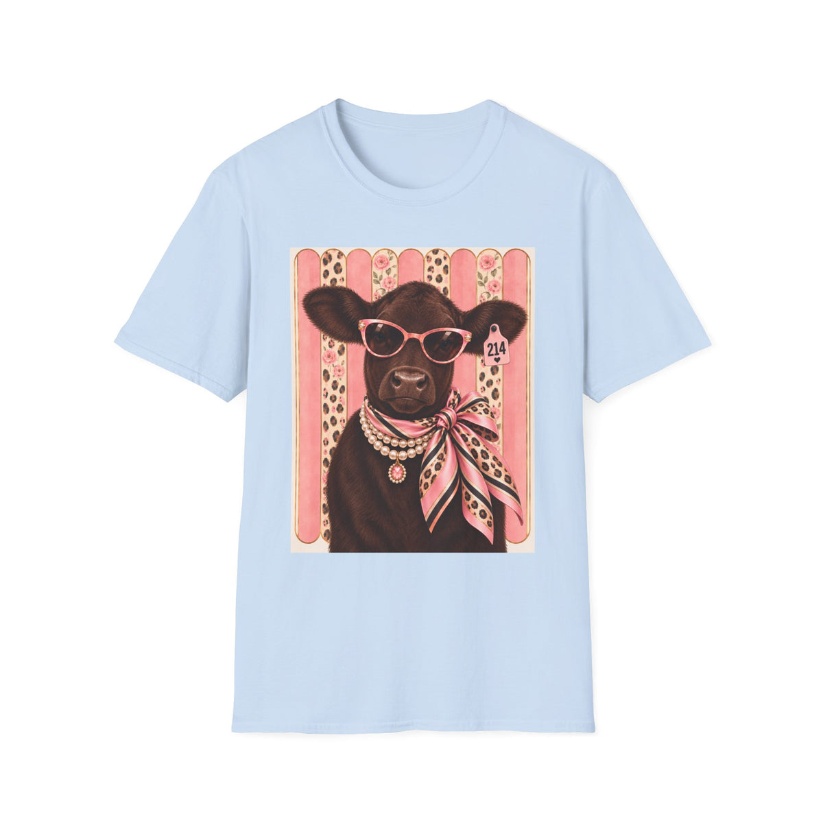 Cow Portrait T-Shirt — Glam Cow with Sunglasses & Scarf
