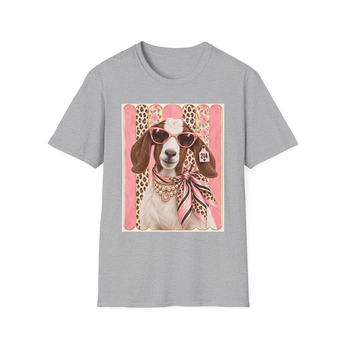 Retro Pink Leopard Goat T-Shirt — Cute Sunglasses Goat Graphic Tee
