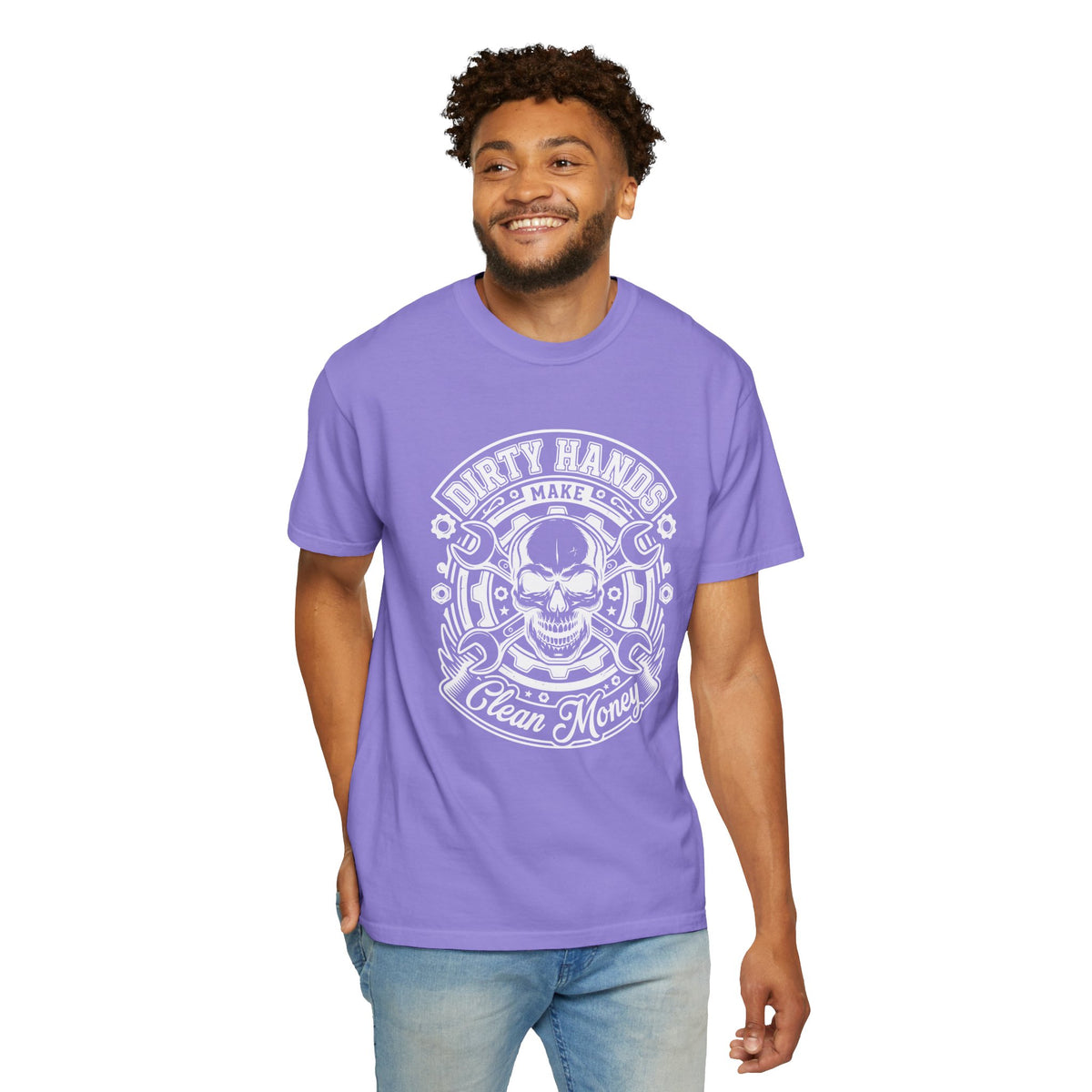 T-Shirt — "Dirty Hands Make Clean Money" Skull Mechanic Vintage Tee