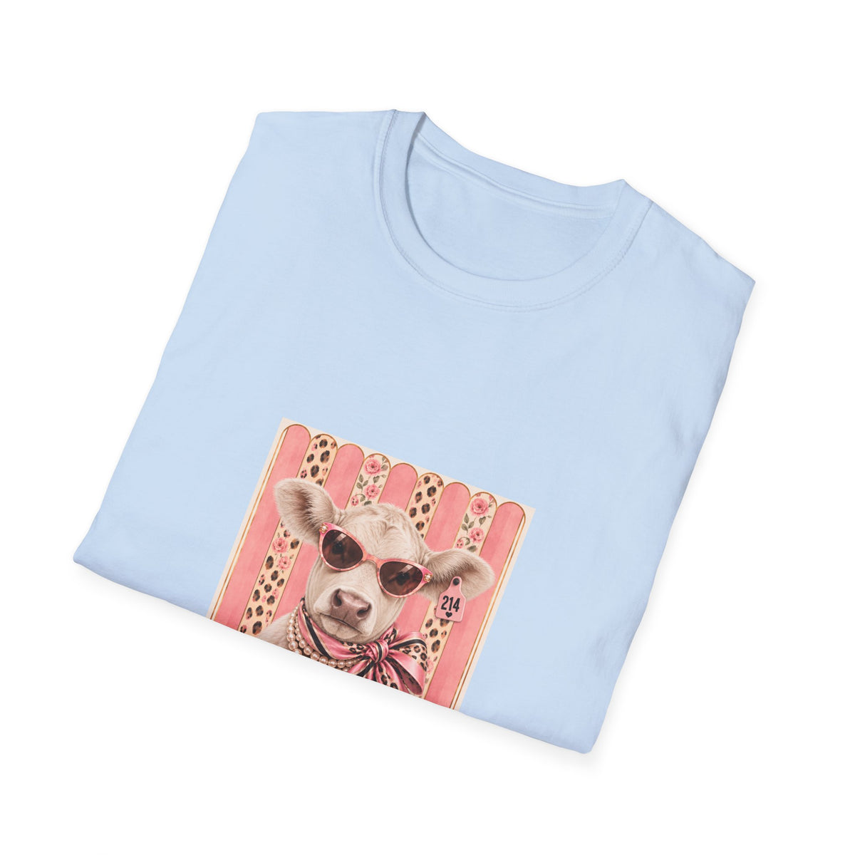 Cow Portrait T-Shirt — Chic Cow with Sunglasses & Scarf Vintage Farm Animal Tee