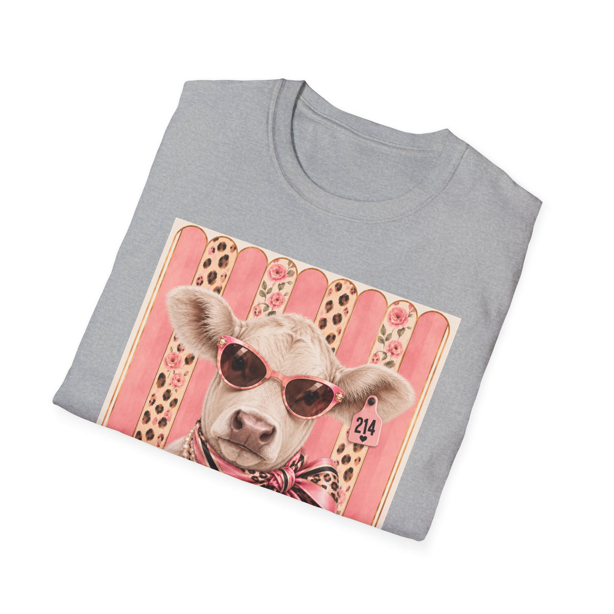 Cow Portrait T-Shirt — Chic Cow with Sunglasses & Scarf Vintage Farm Animal Tee