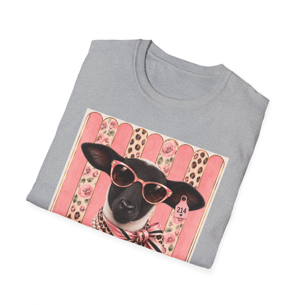 Retro Stylish Sheep T-Shirt — Pink Sunglasses & Polka-Dot Scarf Graphic