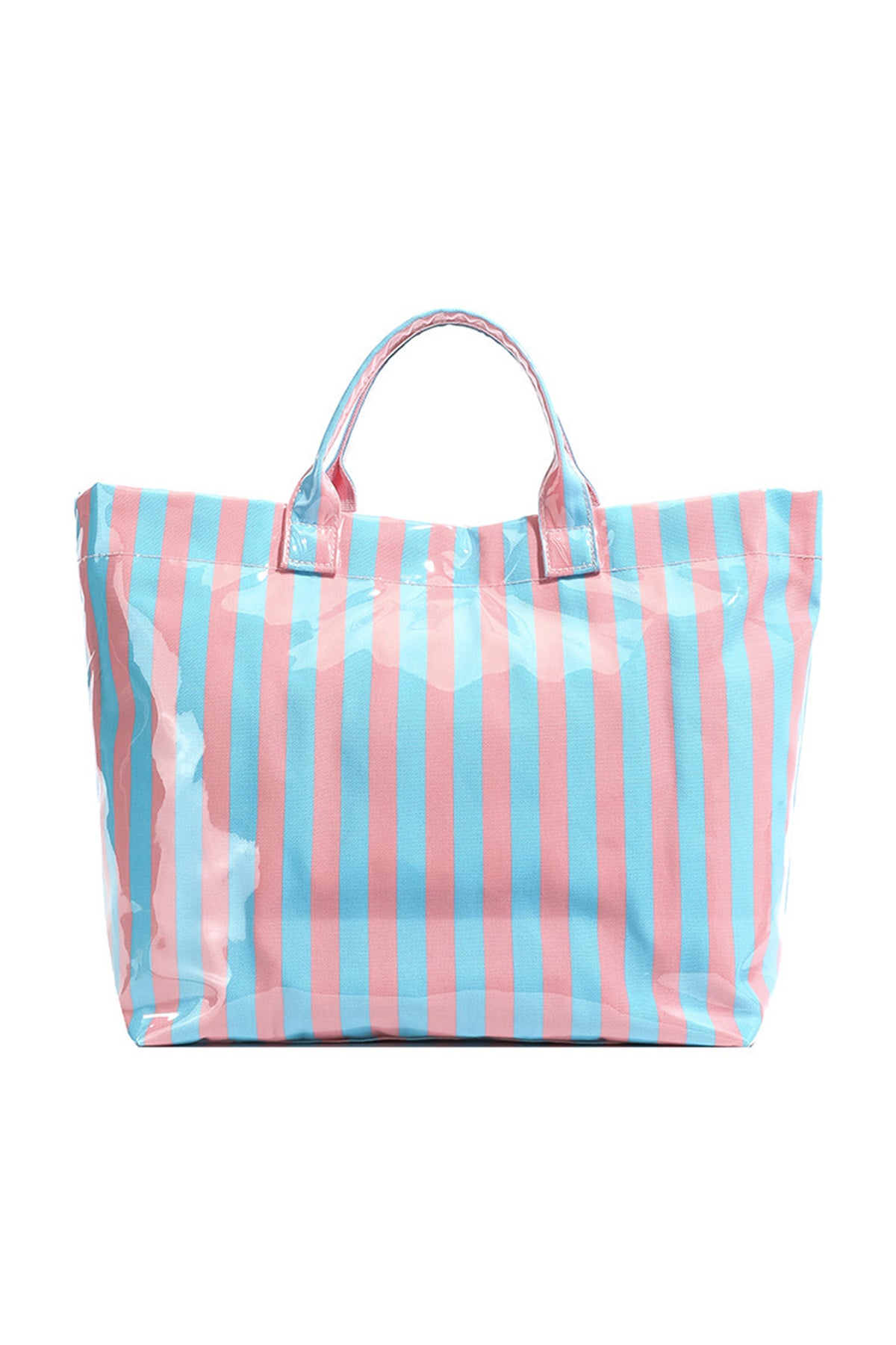Color black Glossy Striped Vinyl Large Tote Bag (Color Varied)