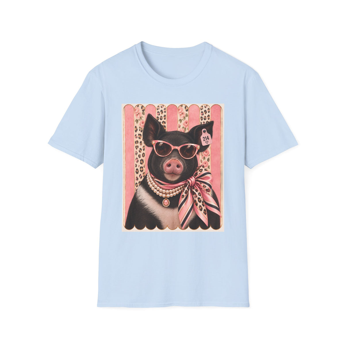 Pig Portrait T-Shirt — Retro Glam Pig with Sunglasses & Scarf