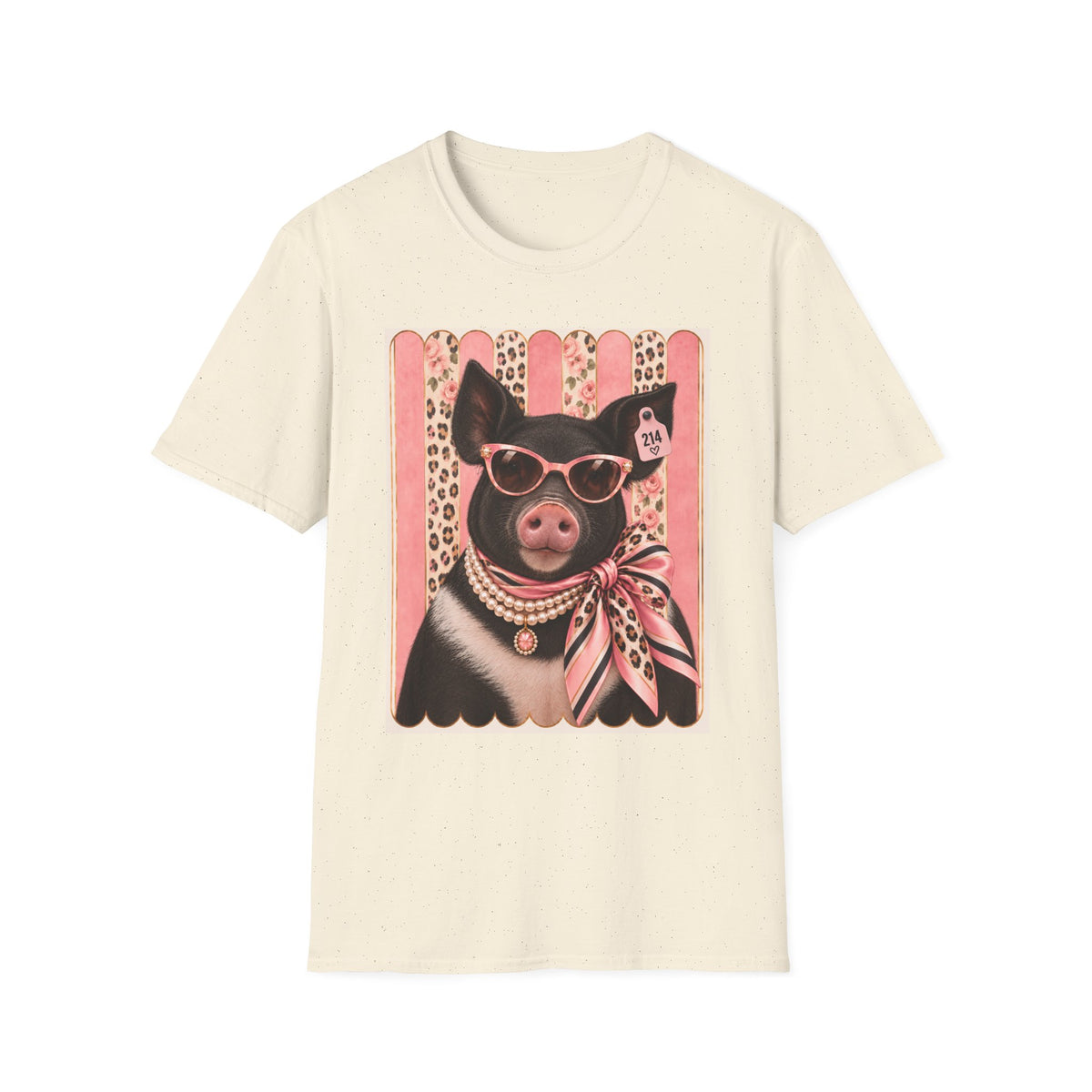 Pig Portrait T-Shirt — Retro Glam Pig with Sunglasses & Scarf