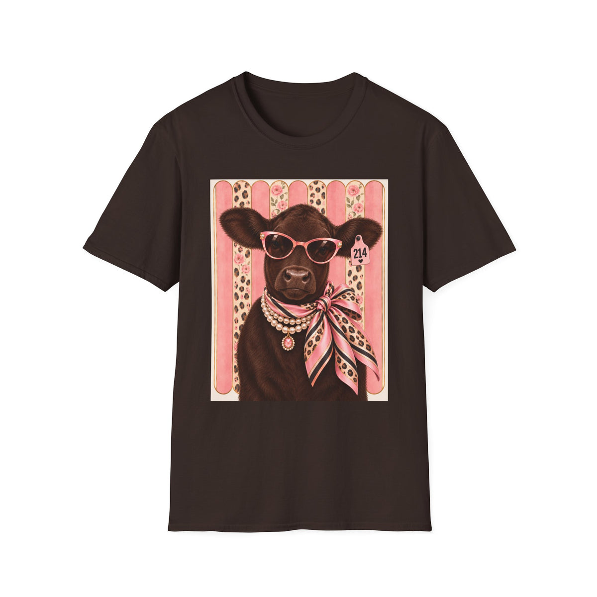 Cow Portrait T-Shirt — Glam Cow with Sunglasses & Scarf