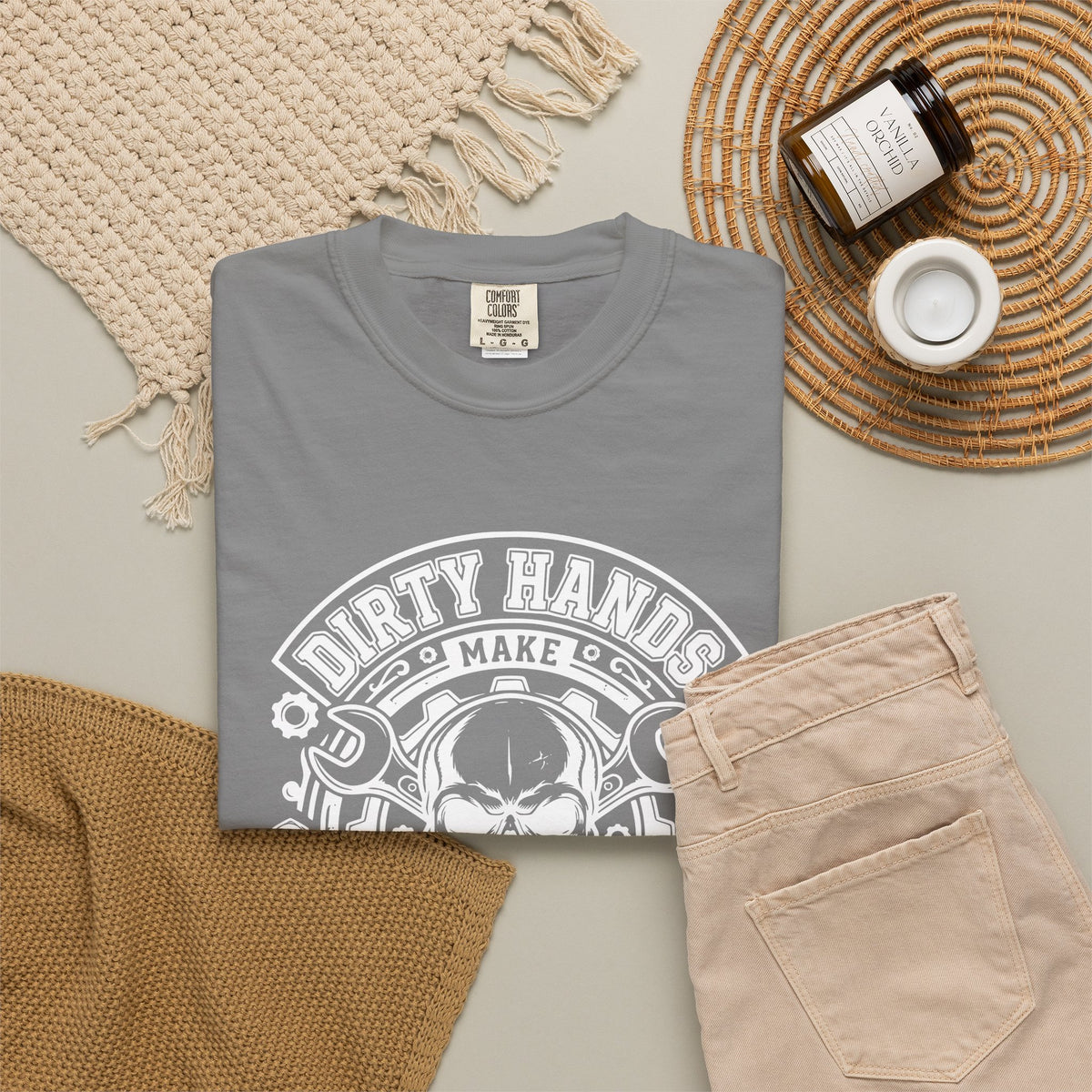 T-Shirt — "Dirty Hands Make Clean Money" Skull Mechanic Vintage Tee