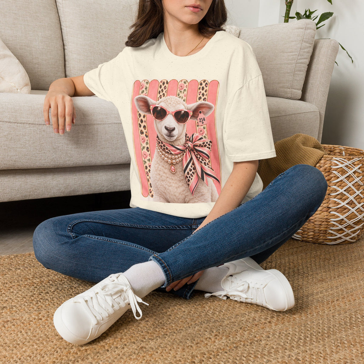 Retro Pink Leopard Goat T-Shirt — Cute Sunglasses Goat Graphic Tee
