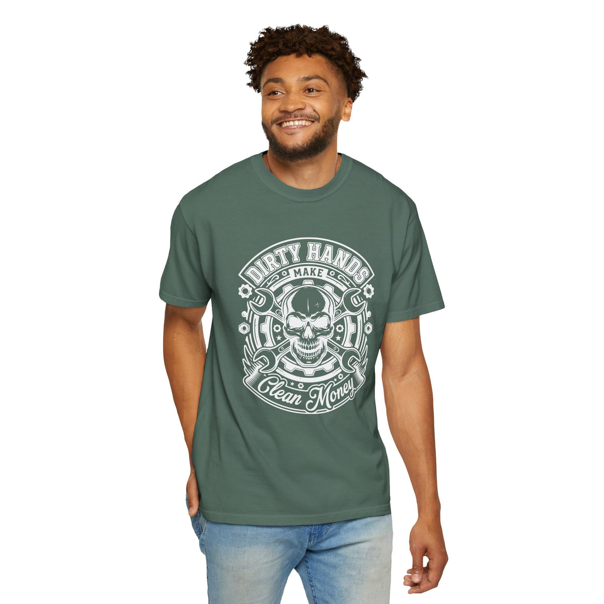 T-Shirt — "Dirty Hands Make Clean Money" Skull Mechanic Vintage Tee