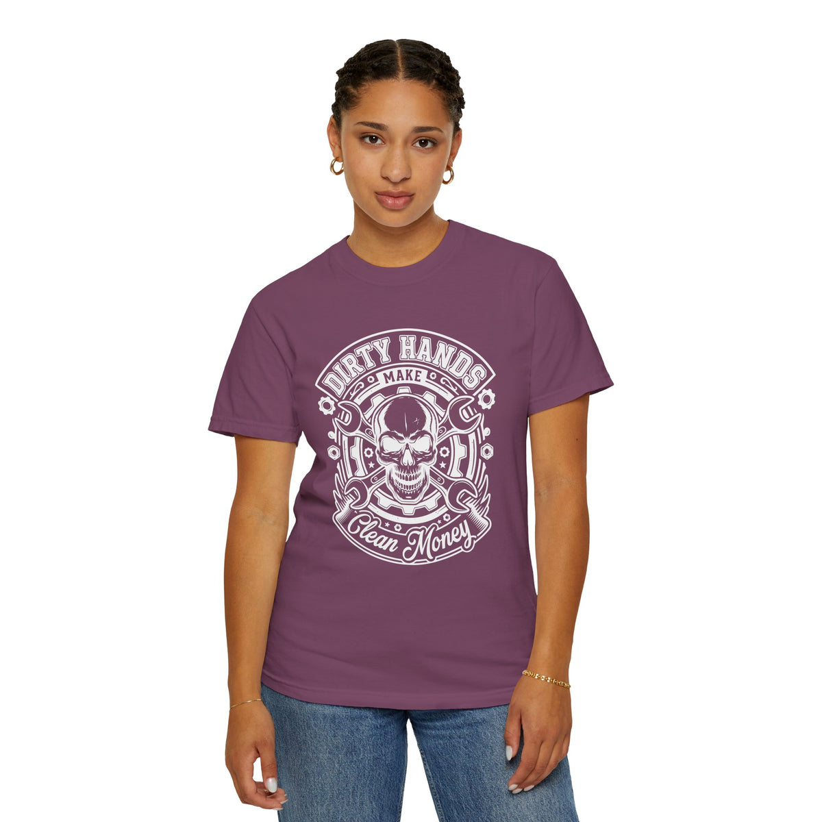 T-Shirt — "Dirty Hands Make Clean Money" Skull Mechanic Vintage Tee
