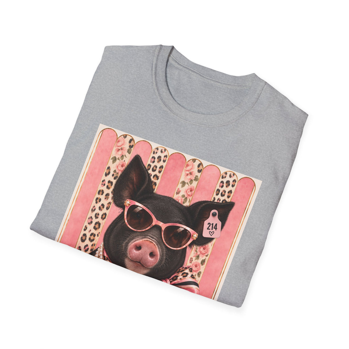 Pig Portrait T-Shirt — Retro Glam Pig with Sunglasses & Scarf