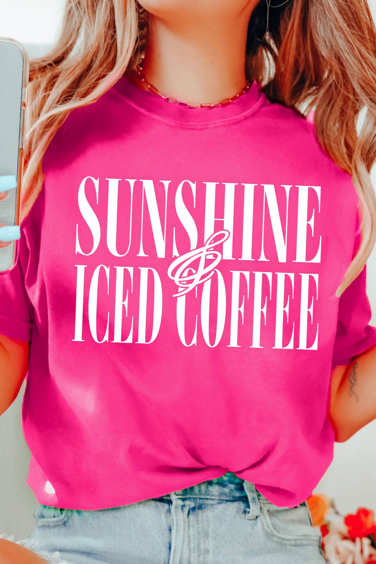Rose Red SUNSHINE ICED COFFEE Casual Summer T Shirt