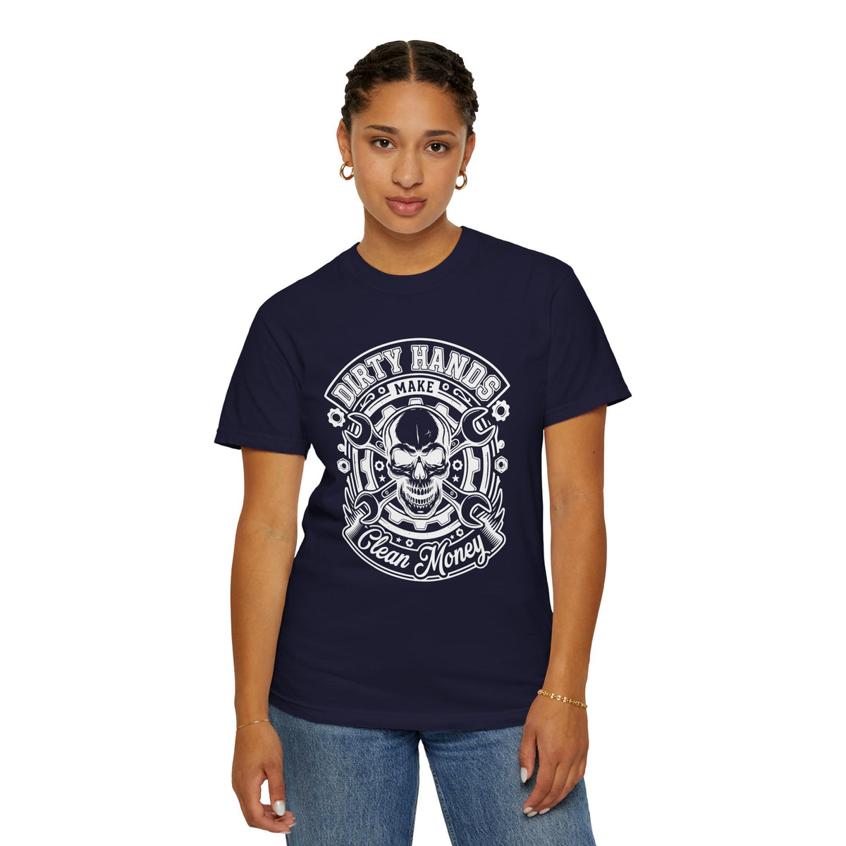 T-Shirt — "Dirty Hands Make Clean Money" Skull Mechanic Vintage Tee