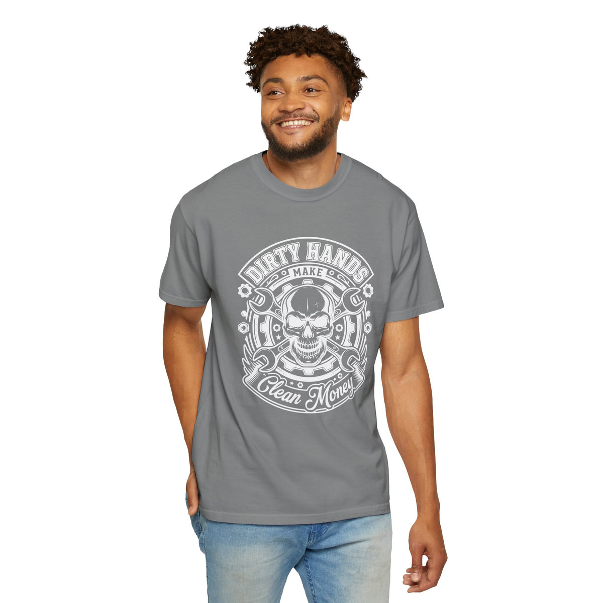 T-Shirt — "Dirty Hands Make Clean Money" Skull Mechanic Vintage Tee