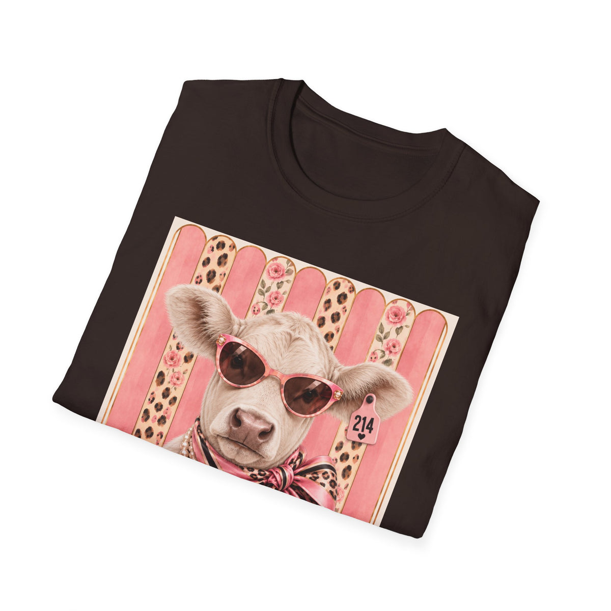 Cow Portrait T-Shirt — Chic Cow with Sunglasses & Scarf Vintage Farm Animal Tee