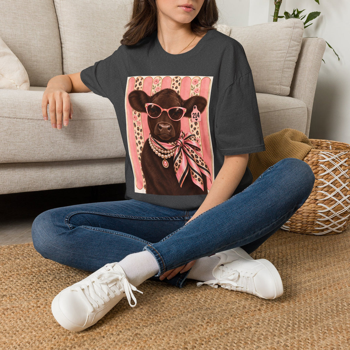 Cow Portrait T-Shirt — Glam Cow with Sunglasses & Scarf