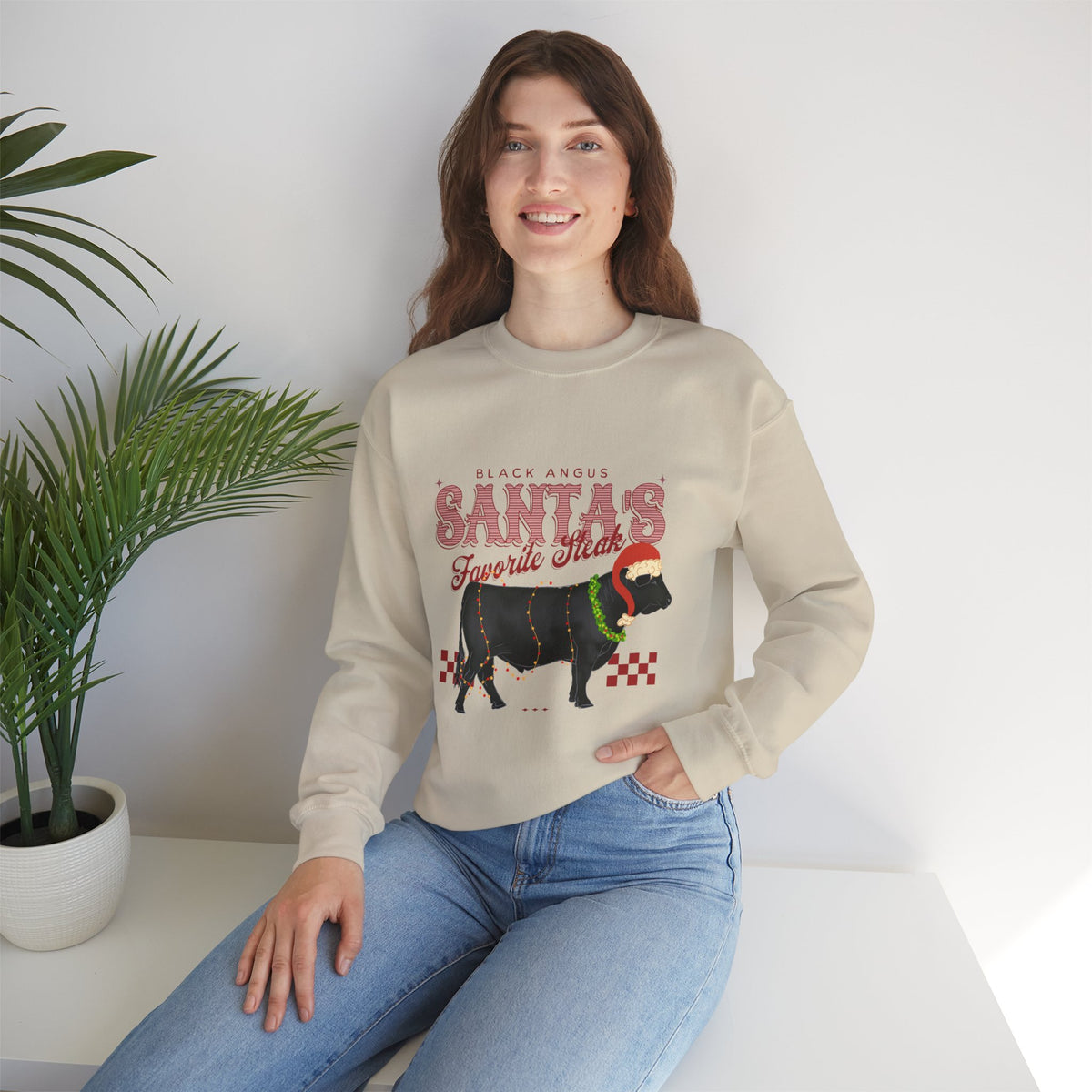 Santa’s Favorite Steer Sweatshirt — Holiday Cow Graphic Crewneck