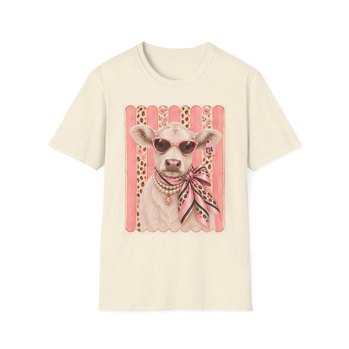 Cow Portrait T-Shirt — Chic Cow with Sunglasses & Scarf Vintage Farm Animal Tee