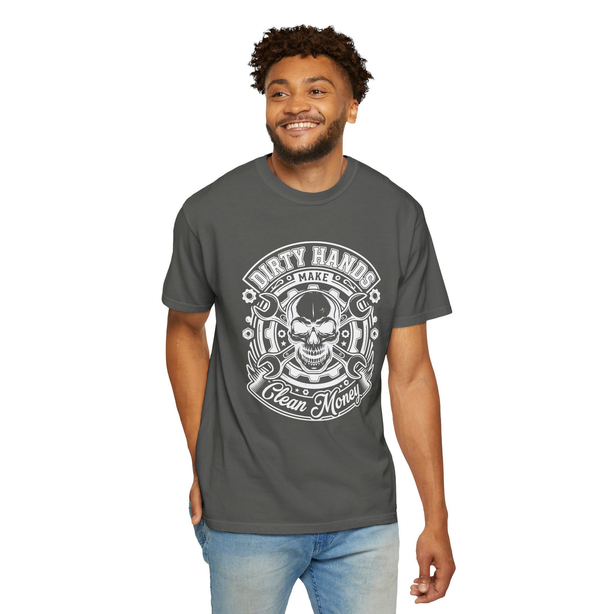 T-Shirt — "Dirty Hands Make Clean Money" Skull Mechanic Vintage Tee
