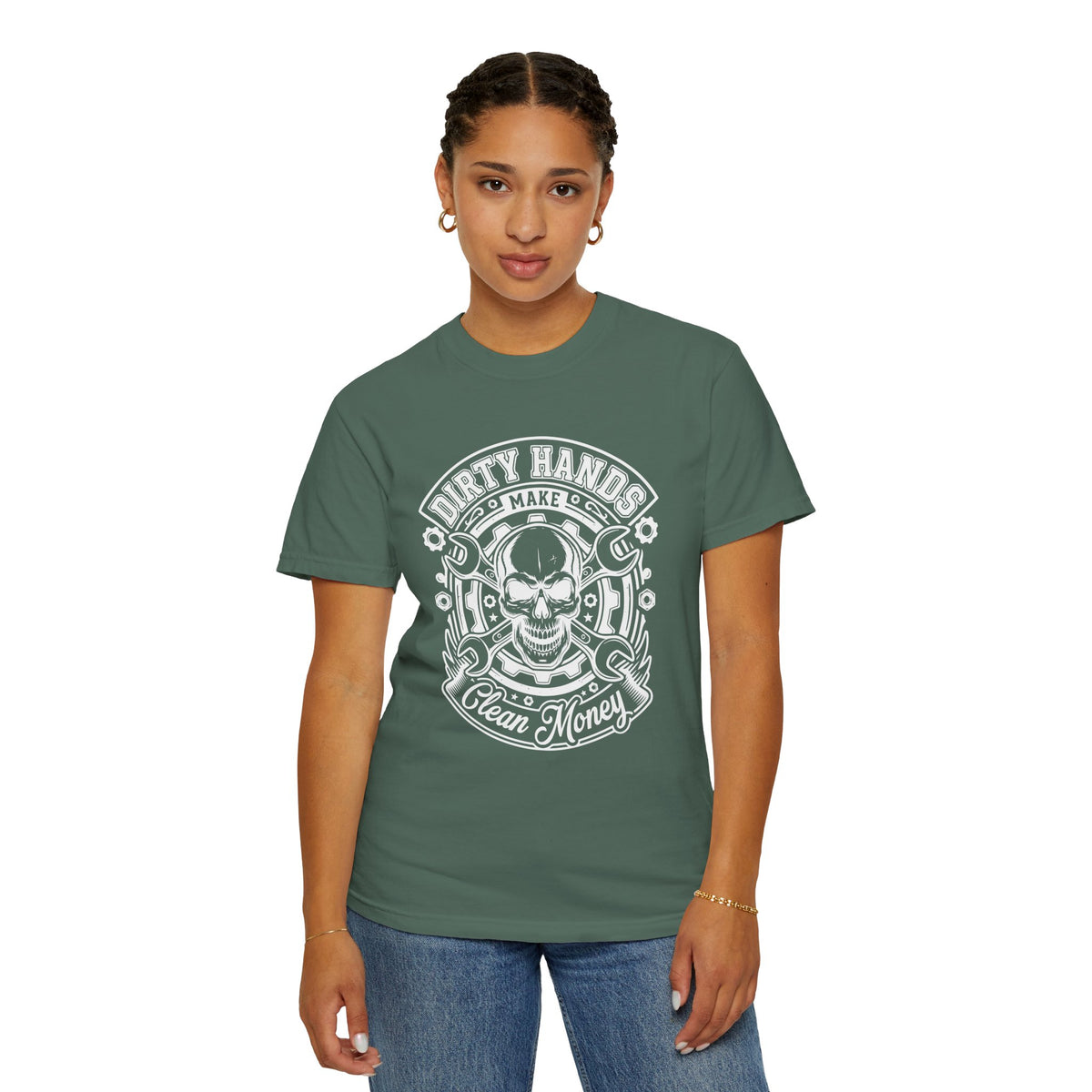 T-Shirt — "Dirty Hands Make Clean Money" Skull Mechanic Vintage Tee