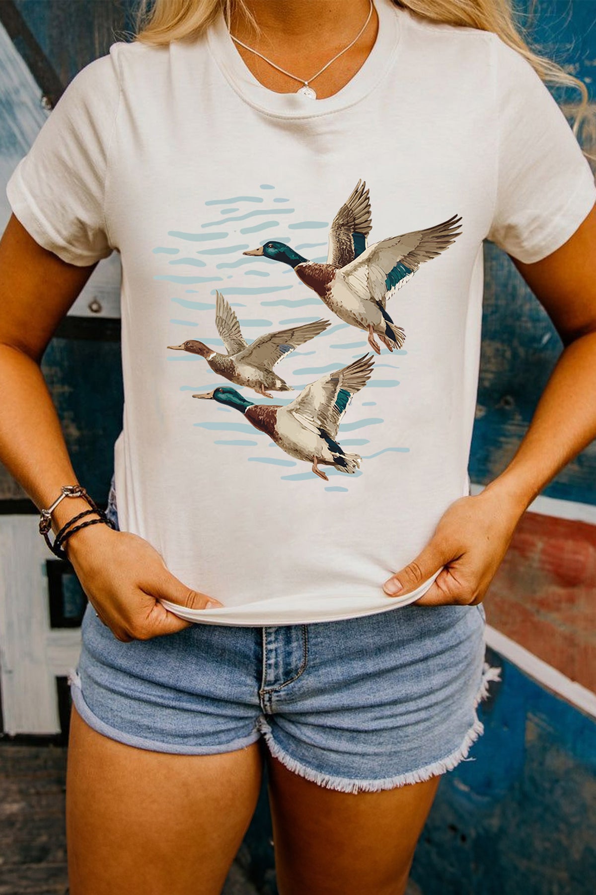 White Western Mallard Lake Graphic Casual Graphic T Shirt